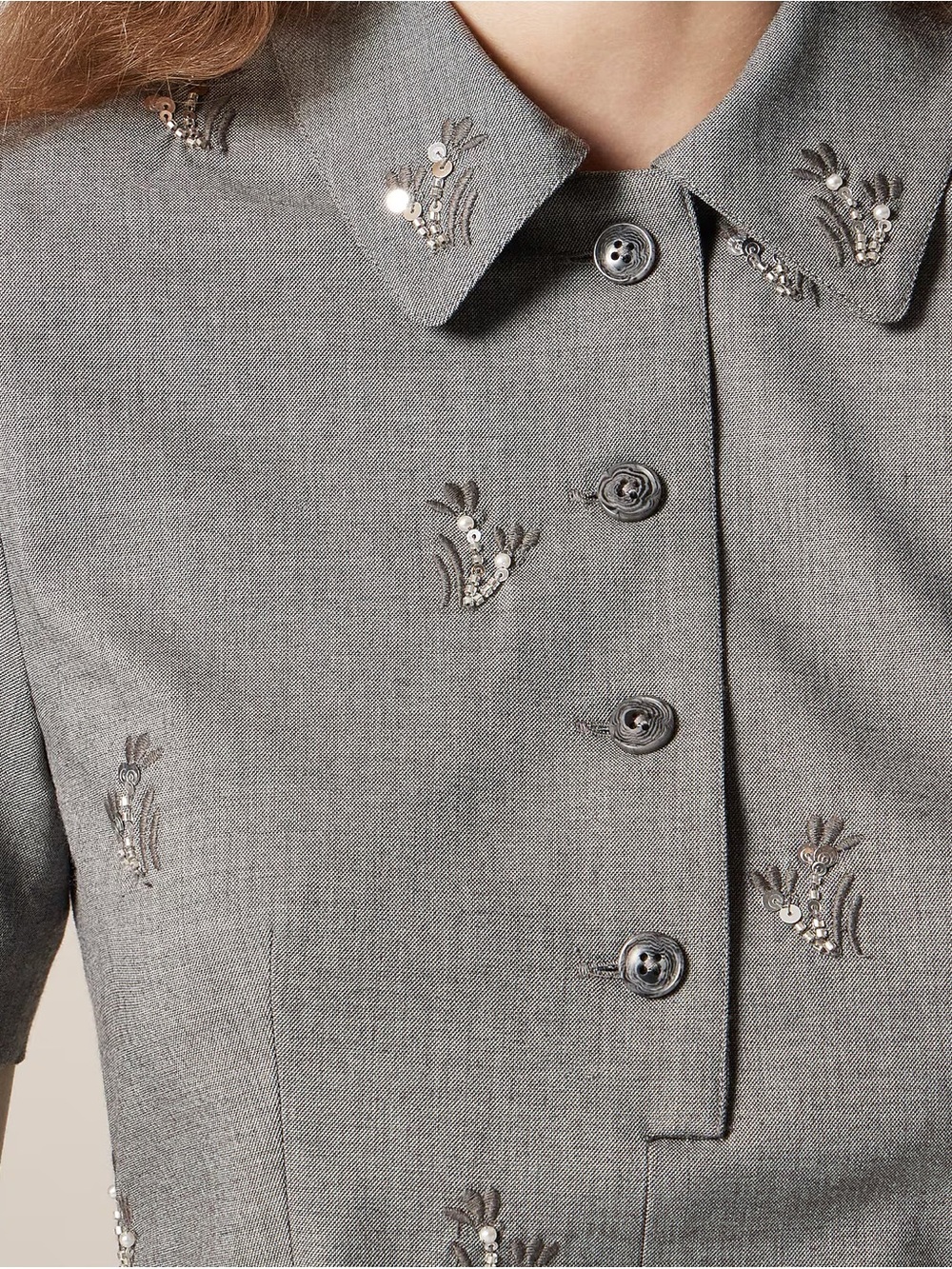 J. Crew Collection Gray Embellished Short-Sleeve Tailored Mini Dress - Picture 2 of 5